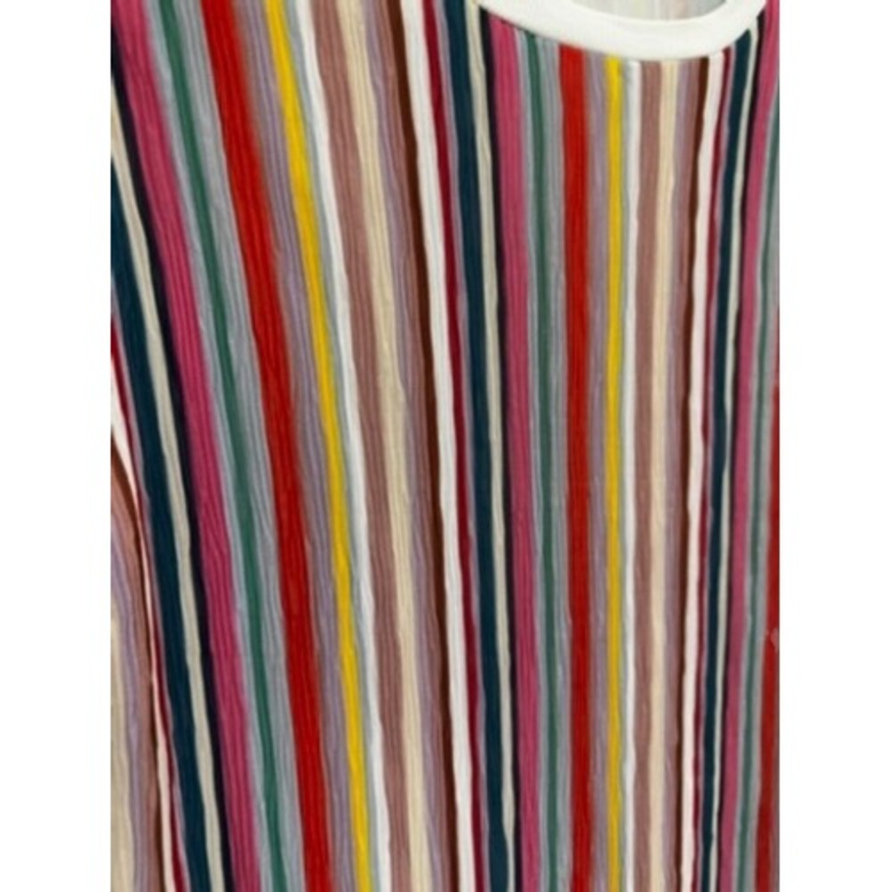 Zara TRF Multi Color Vertical Stripe Pleated Plisse Short Sleeve Shift Dress S